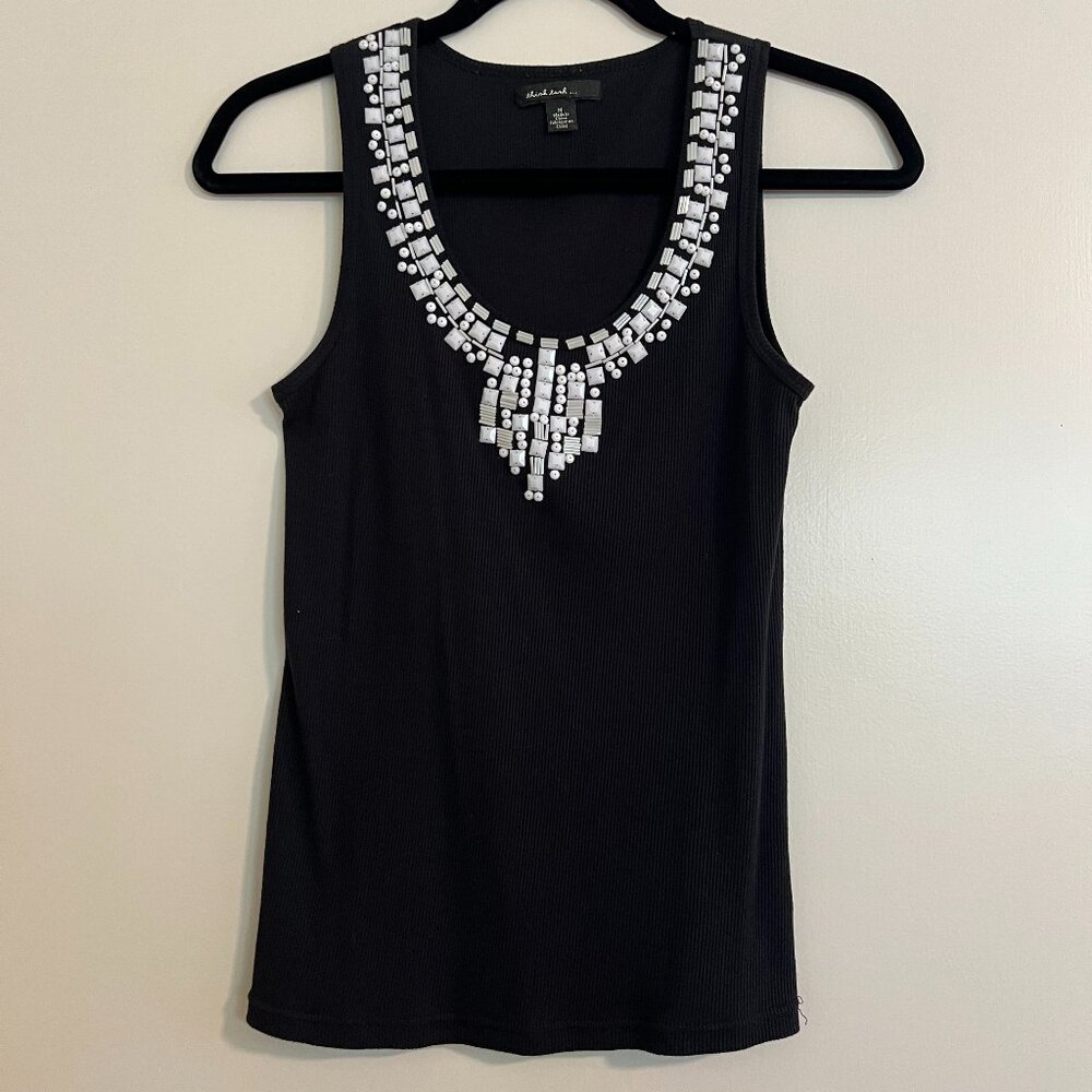 Studded and Beaded Black Tank